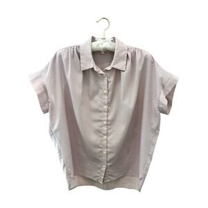 DOWNEAST Pink Striped Button Up Shirt Short Sleeve Oversized Casual Top | Small